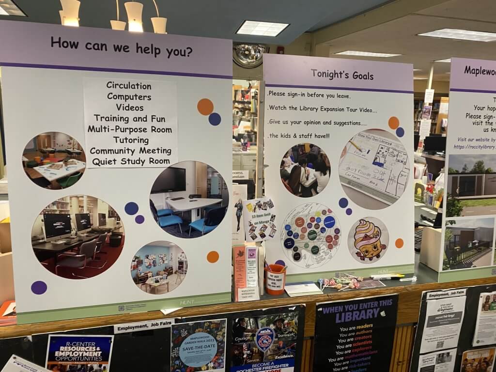 Display boards with goals and questions