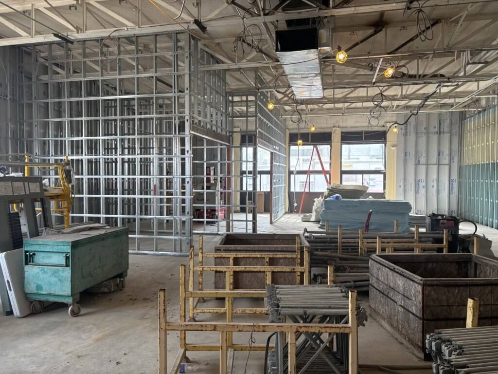 Inside construction process photo, walls going up